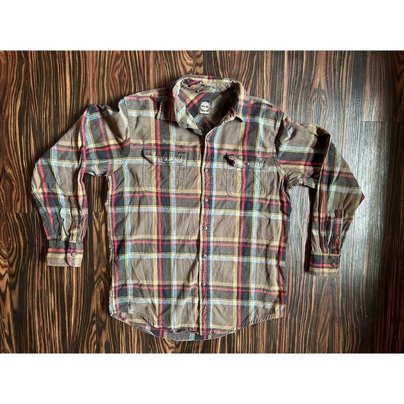 Timberland Brown long sleeve flannel button up mens size Medium - Picture 1 of 8
